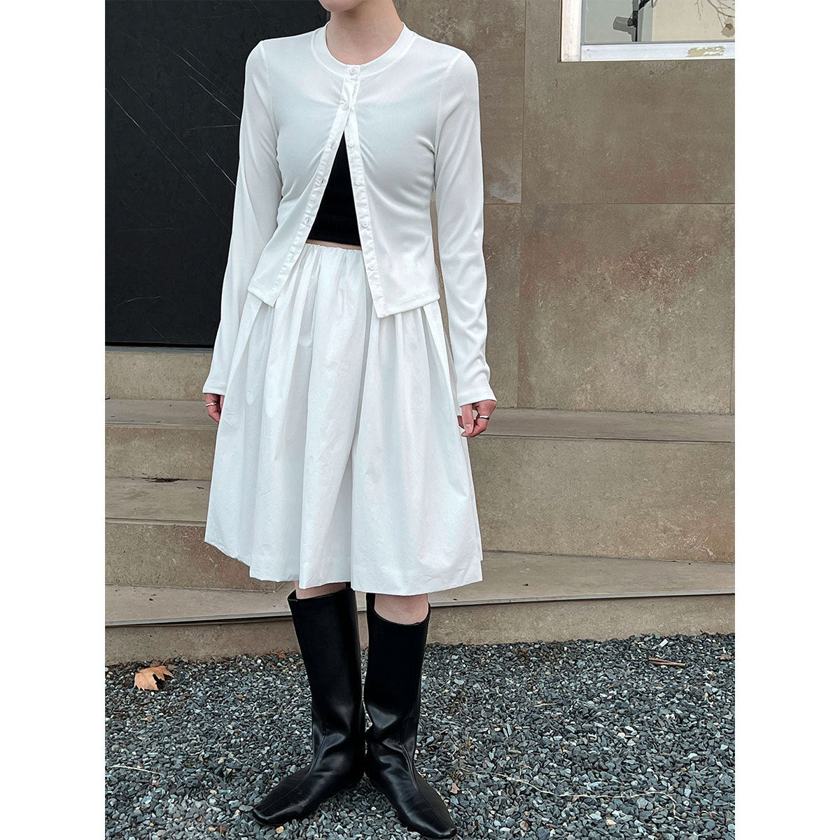 Simple design single-breasted slim-fitting knitted T-shirt bottoming shirt for women to wear thin long-sleeved cardigan