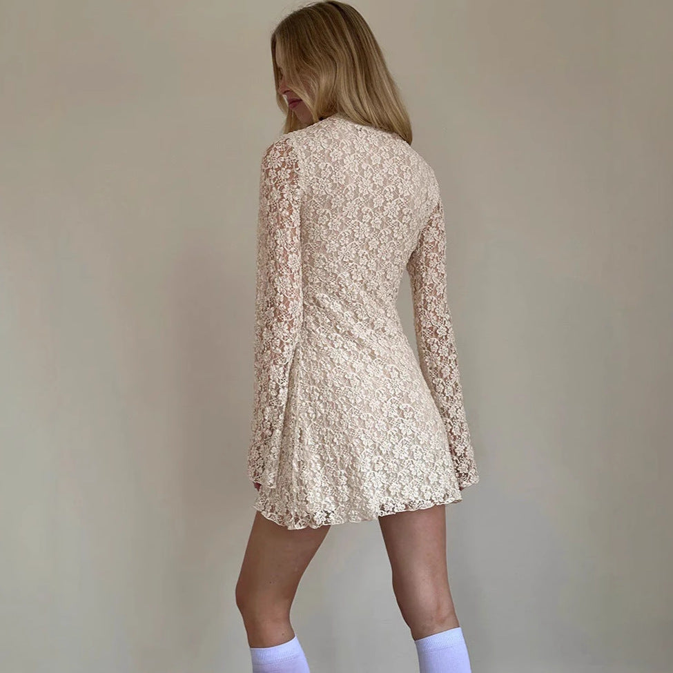 Sexy lace cut-out flared dress