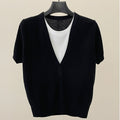 Design sense niche fake two-piece short-sleeved T-shirt spring contrast V-neck knitwear