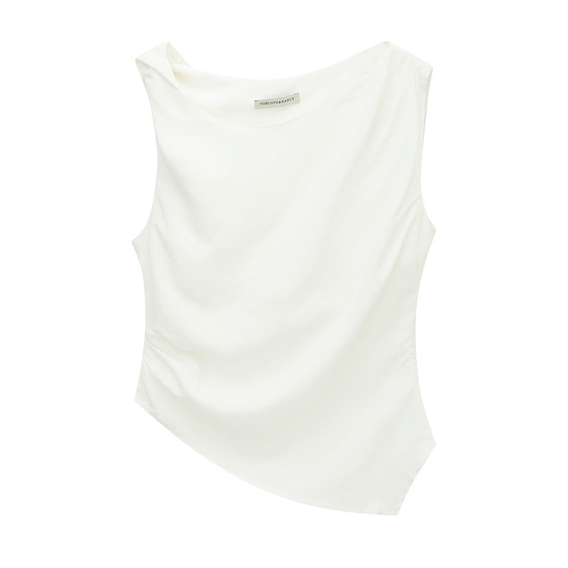 Sleeveless elegant tencel linen pendant shirt