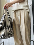 Linen silhouette high-waisted suit pants spring and autumn thin simple and loose casual straight floor-mopping trousers