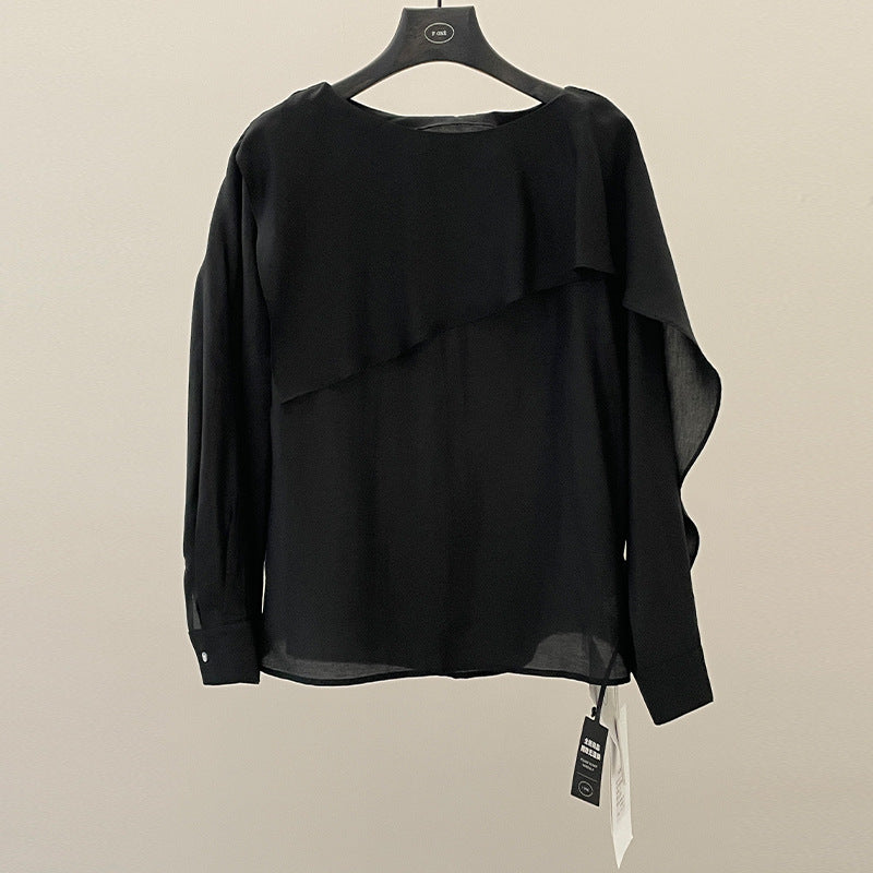 Minimalist spring asymmetrical loose-leaf shape Tencel micro-transparent shirt