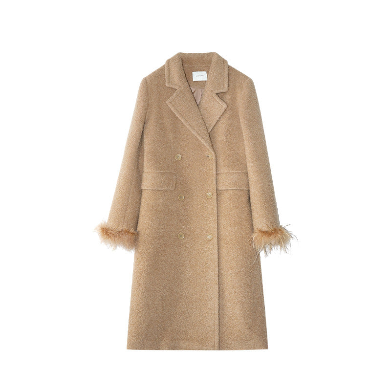 Commuter temperament coat double-breasted long woolen coat