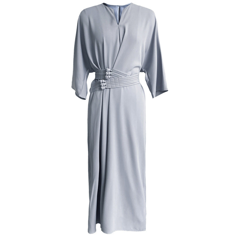 Temperament senior buckle waist strap straight dress new Chinese style improved long skirt