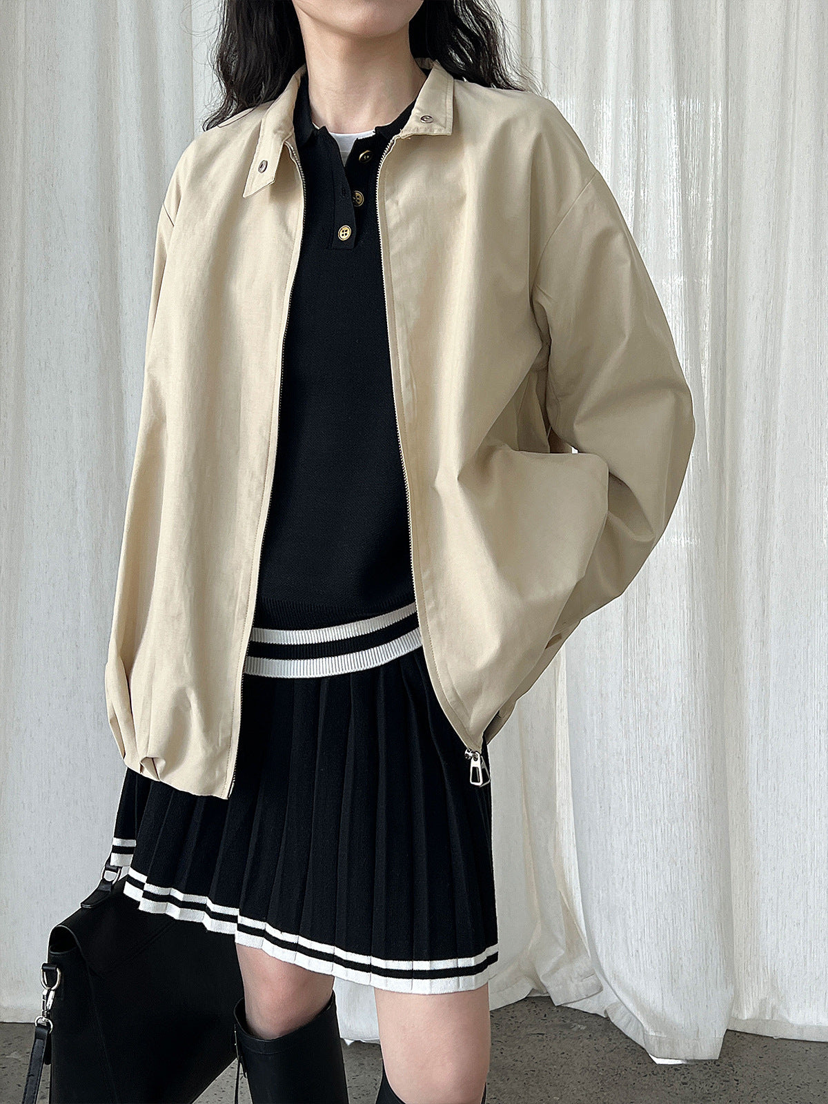 Cocoon-shaped bud stand-up collar buckle jacket women's autumn new Korean lazy casual jacket
