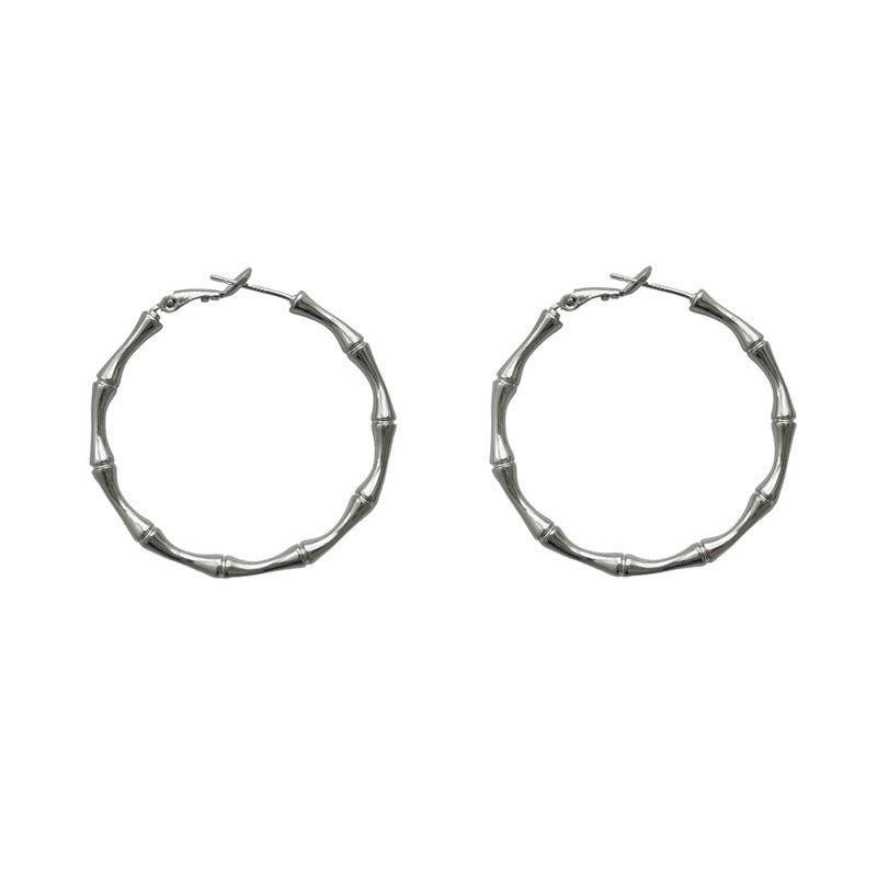 925 Silver Needle Personalized Bamboo Glossy Large Ring Earrings Women's New Light Luxury Premium Earrings Earrings