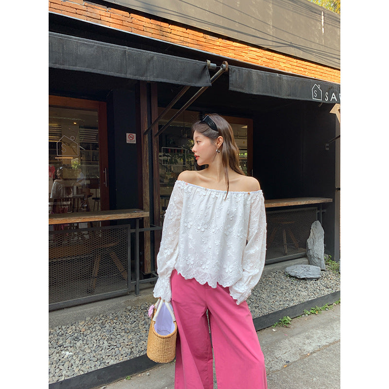 Shoulder lace embroidered top