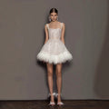 Autumn style dress party imitation feather chest wrap suspender skirt