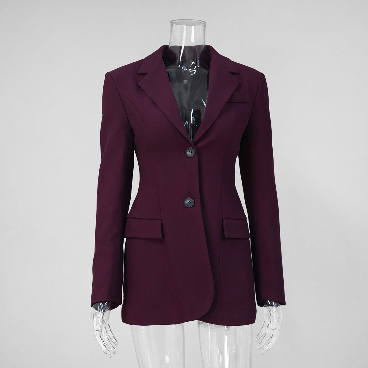 Suit Collar Blazer Women Slim Fit Long Sleeve Two-Button Jacket
