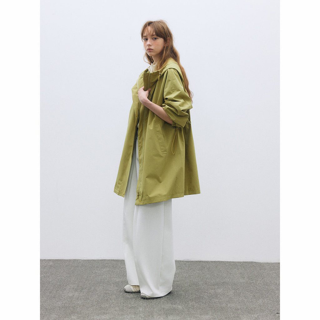 Autumn new casual three-proof hooded loose drawstring long charge jacket