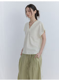 Summer new casual V-neck simple and transparent cotton one-sleeved solid color strap short-sleeved top