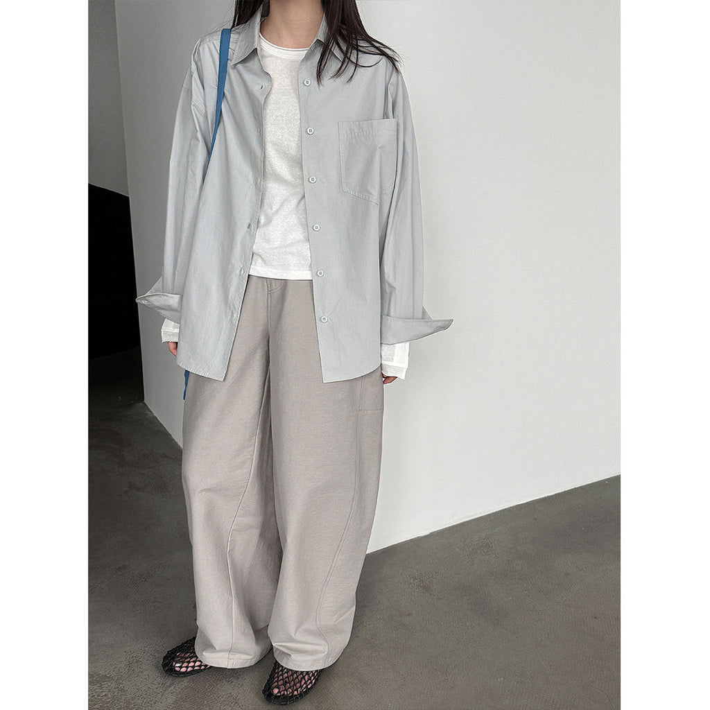 Japanese simple relaxed design scimitar slacks women's spring new wide-leg trousers