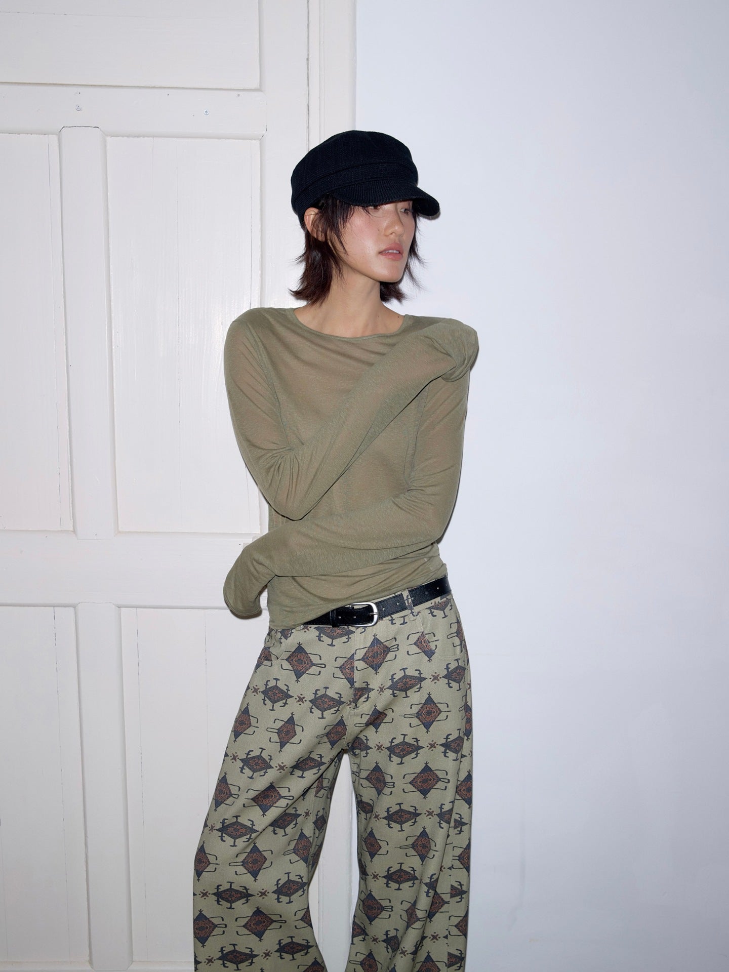 Tencel linen Korean Spice Girl perspective machine bottoming shirt long-sleeved T-shirt