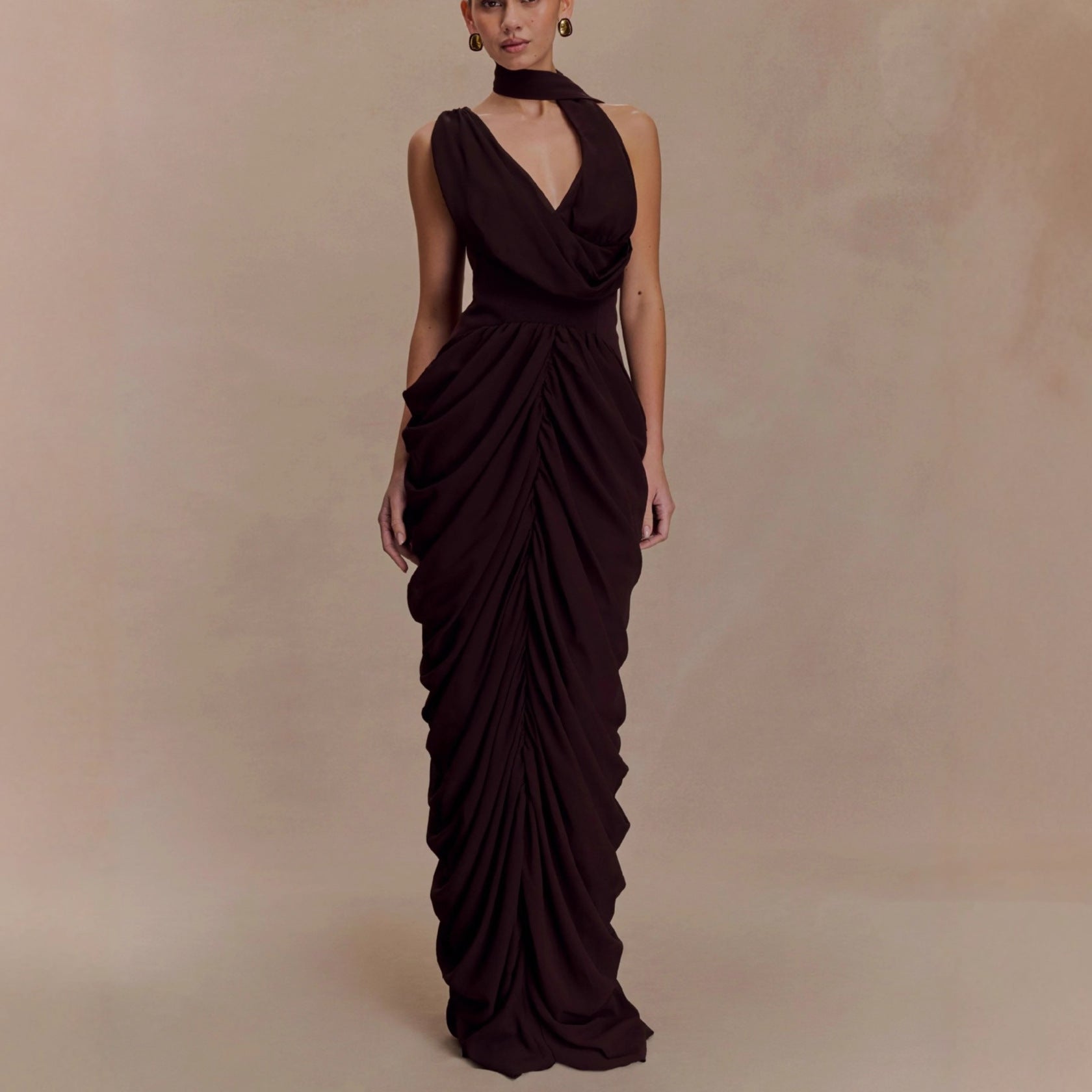 Fashion French temperament sexy streamer hip skirt backless pleated dress