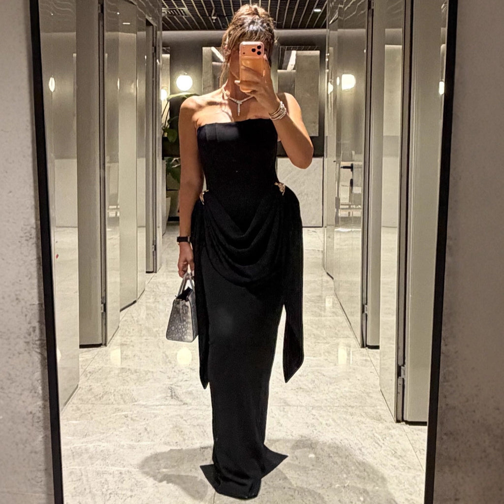 Fashion fishbone tube top dress dress sexy streamer dress waist split skirt