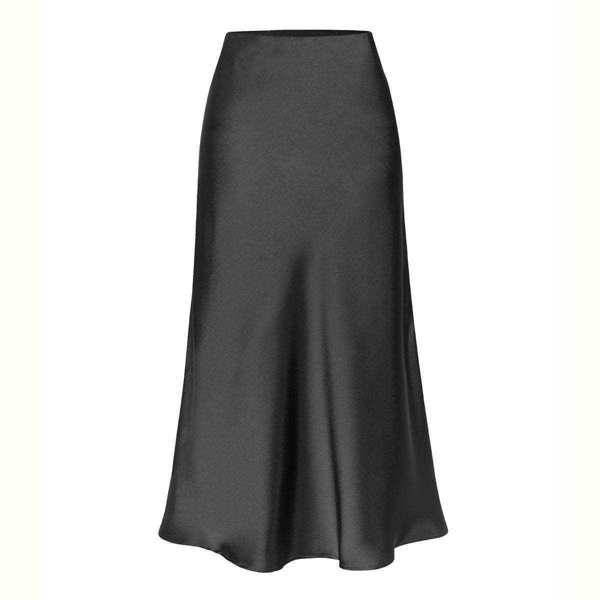 Acetate satin skirt elastic high waist solid color split mid-length skirt