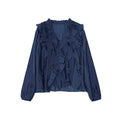 Early spring French gentle ruffle edge temperament elegant drape shirt