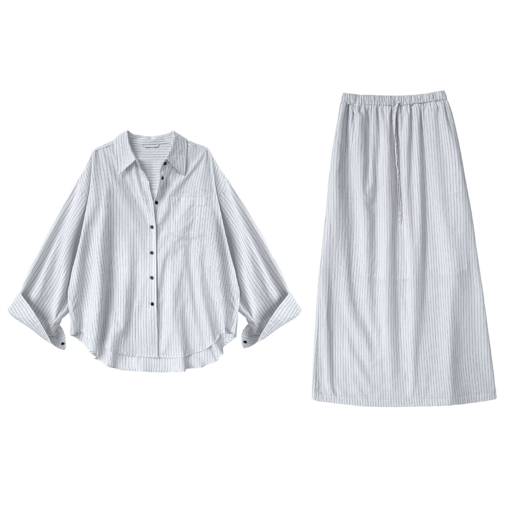 cotton and linen striped shirt + skirt of the same color