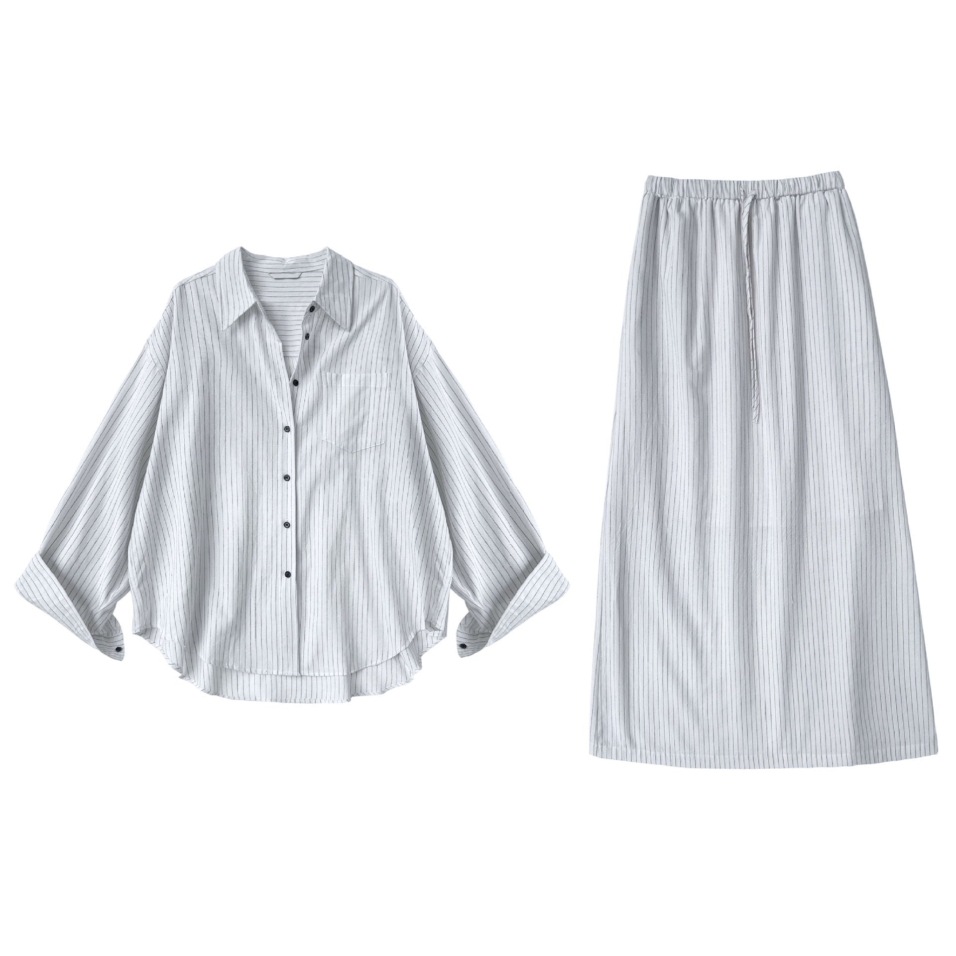 cotton and linen striped shirt + skirt of the same color