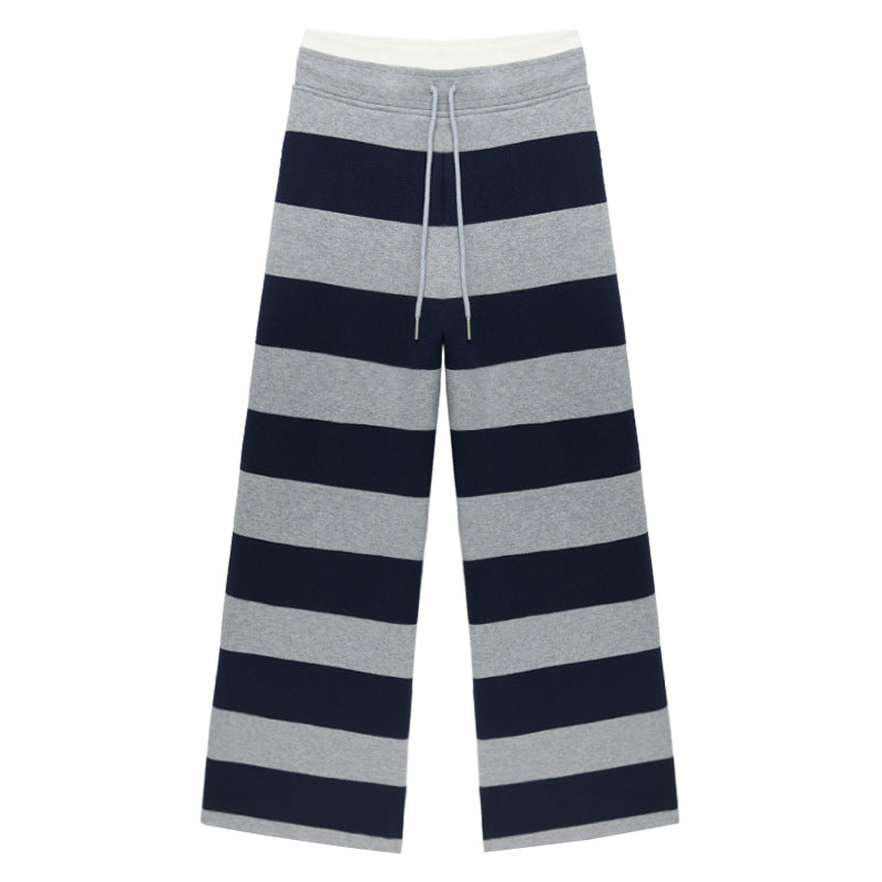 Design Sense Double Waist Wide Striped Skin Sense Modal Casual Drawstring Pants
