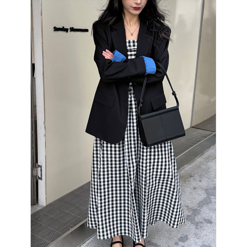 Premium temperament blazer women's spring new color matching cuffs loose casual suit top