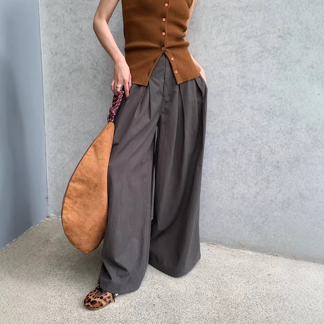Tencel cotton wide-leg mopping casual pants high waist drape loose commuter pants trousers