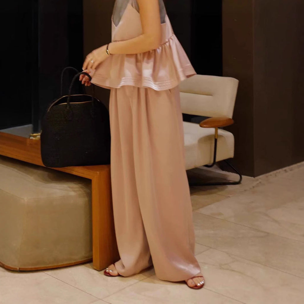 Spring and summer Kochi style gentle and lazy fashionable suspenders pants vacation casual loose and thin suit
