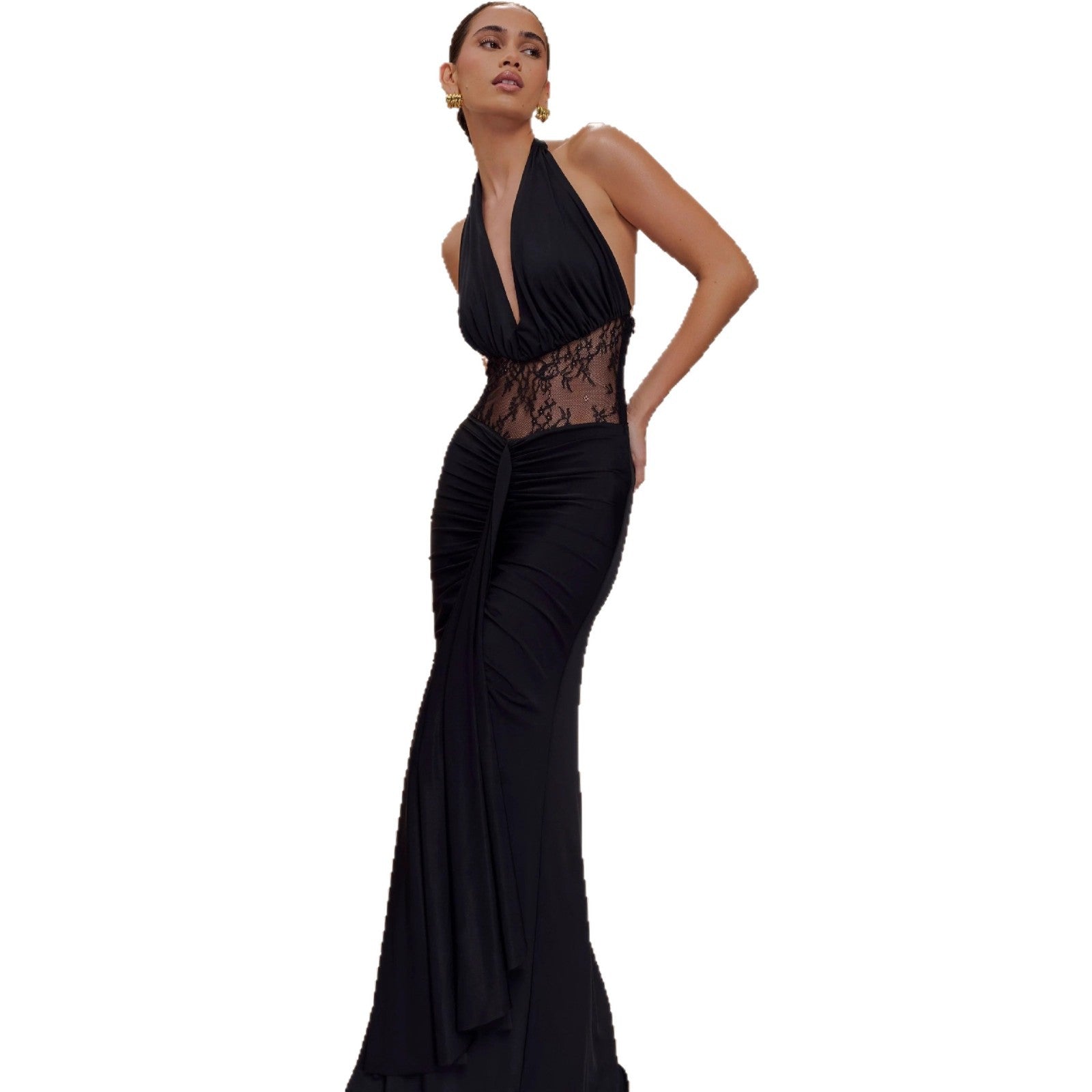 Sexy cut-out backless streamer lace dress