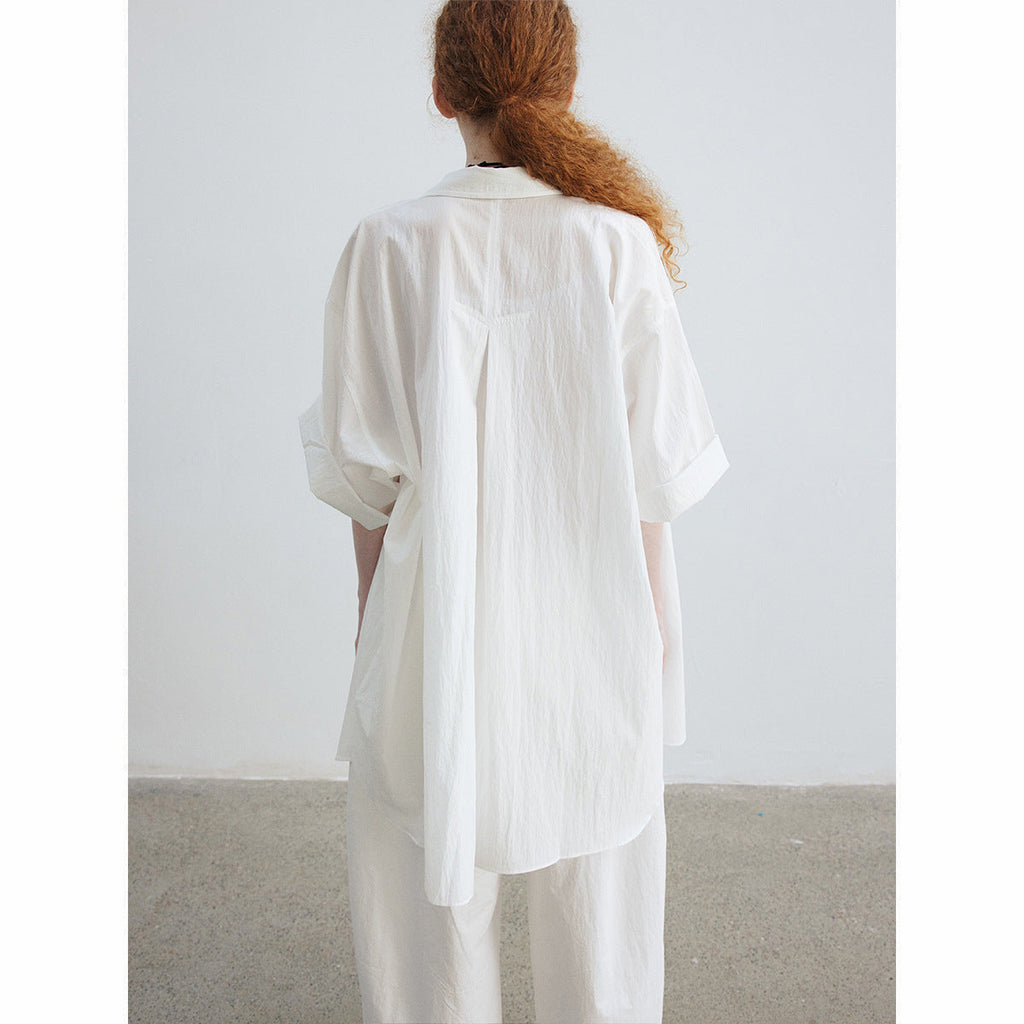 Summer new casual lapel Lyocell single-breasted pocket loose large silhouette shirt