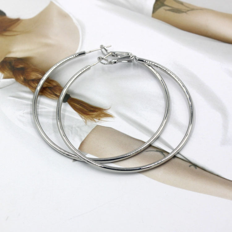 French Metal Circle Earrings Earrings New Women's Douyin Explosive Plain Circle Unique Temperament Earrings