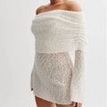 Holiday style hollow one-word shoulder dress women's long-sleeved beach skirt