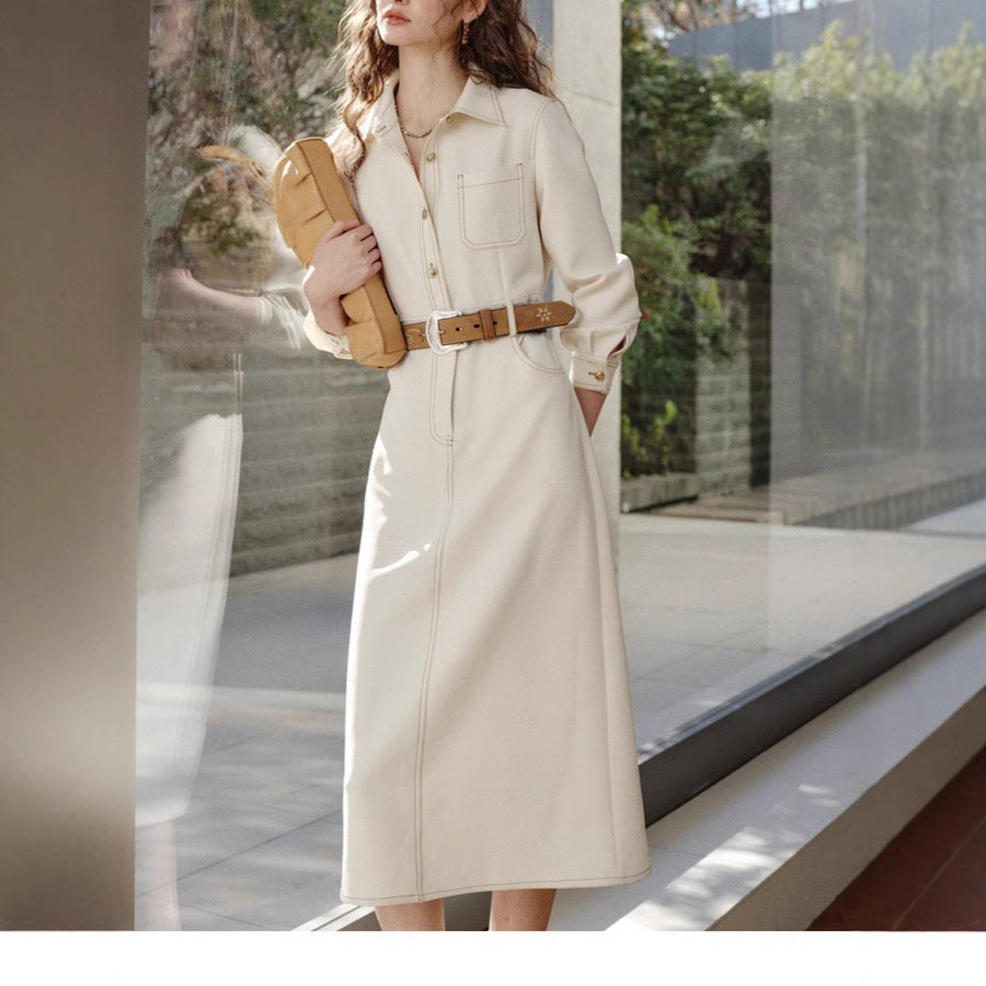 Commuter aesthetic texture twill imitation denim new shirt straight dress inside skirt long skirt