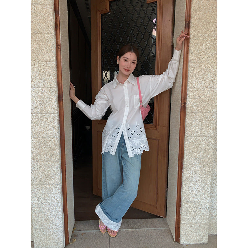 Lace Hollow Loose Design Chic Shirt