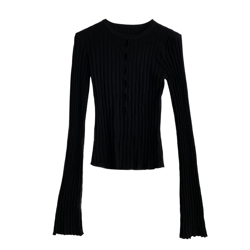 Dopamine Hollow Design Sense Wool Knitted Bottom Shirt Early Autumn Spice Girl Slim Sweater