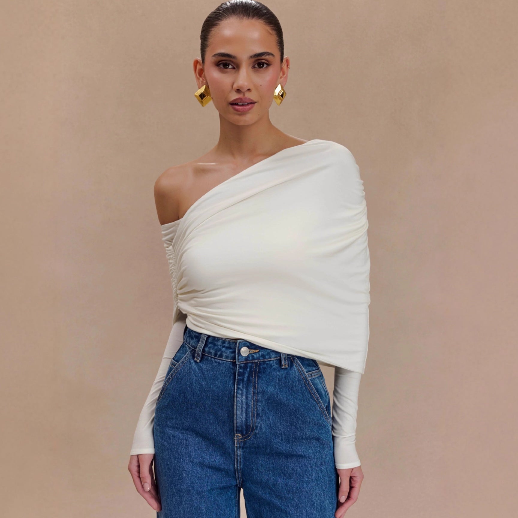 Fashion Hottie Sexy Slim Irregular Shoulder Slant Neck T-Shirt