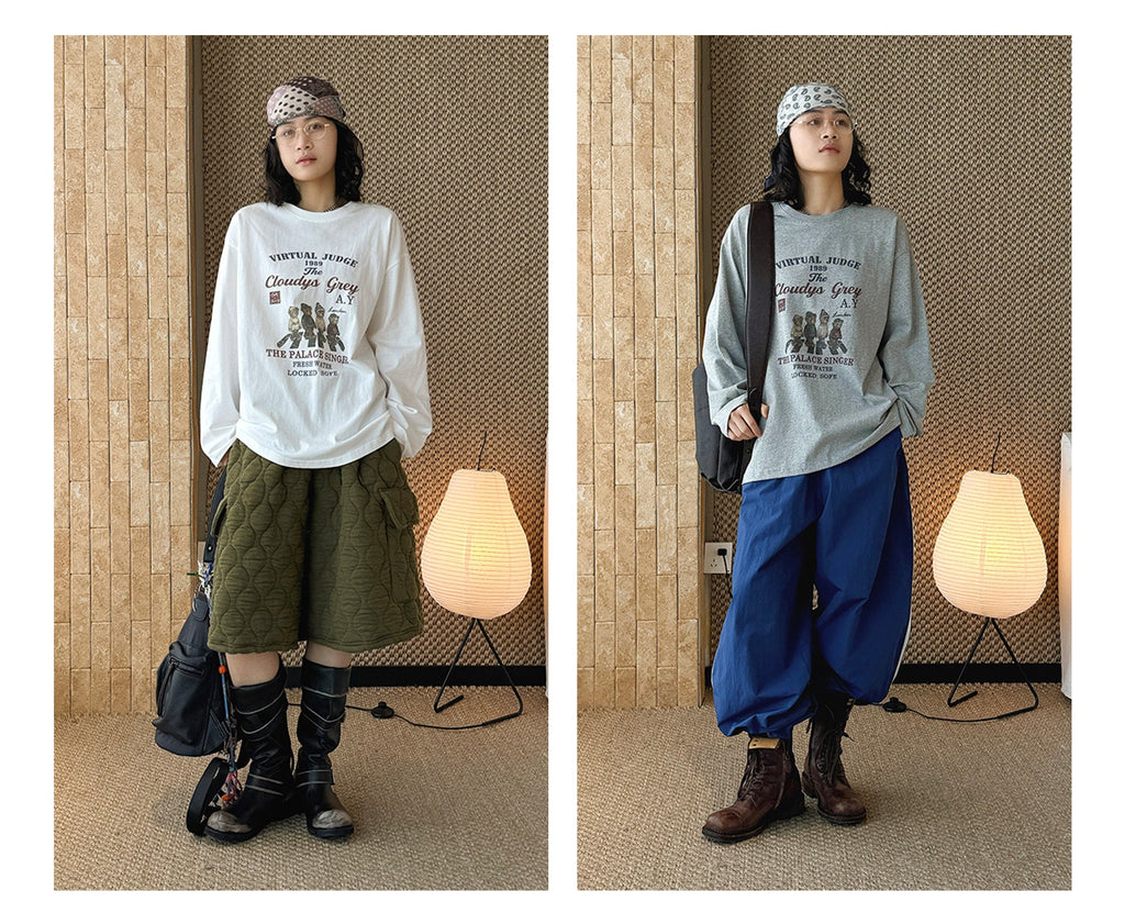 long-sleeved T-shirt loose shoulder top