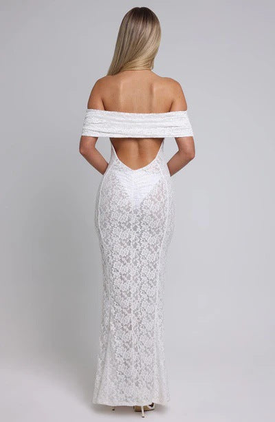 Lace one-shoulder dress backless sexy see-through bandeau skirt