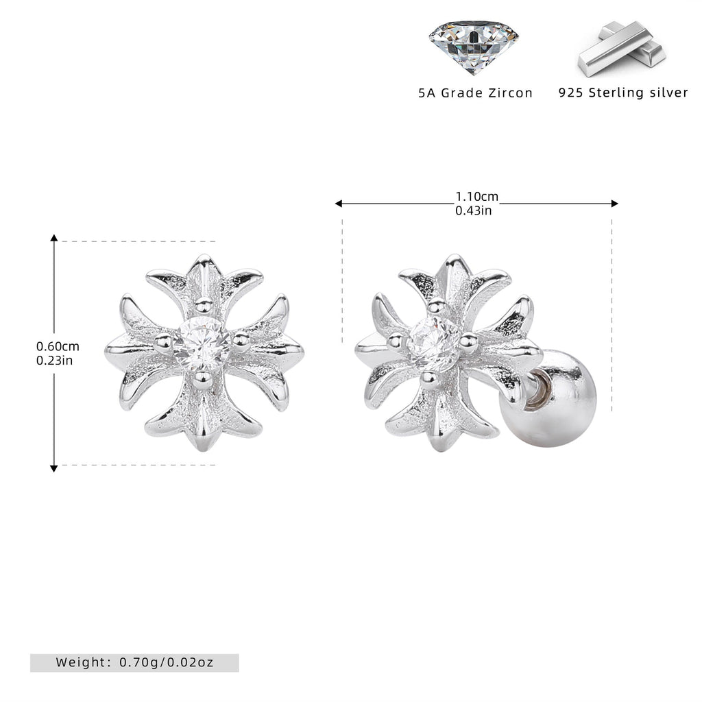 925 sterling silver stud earrings with diamonds, cruciferous earrings, short rod screws, earbone nails.