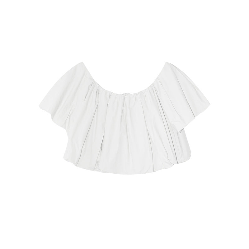Sweet age-reducing bubble sleeve off-the-shoulder shirt