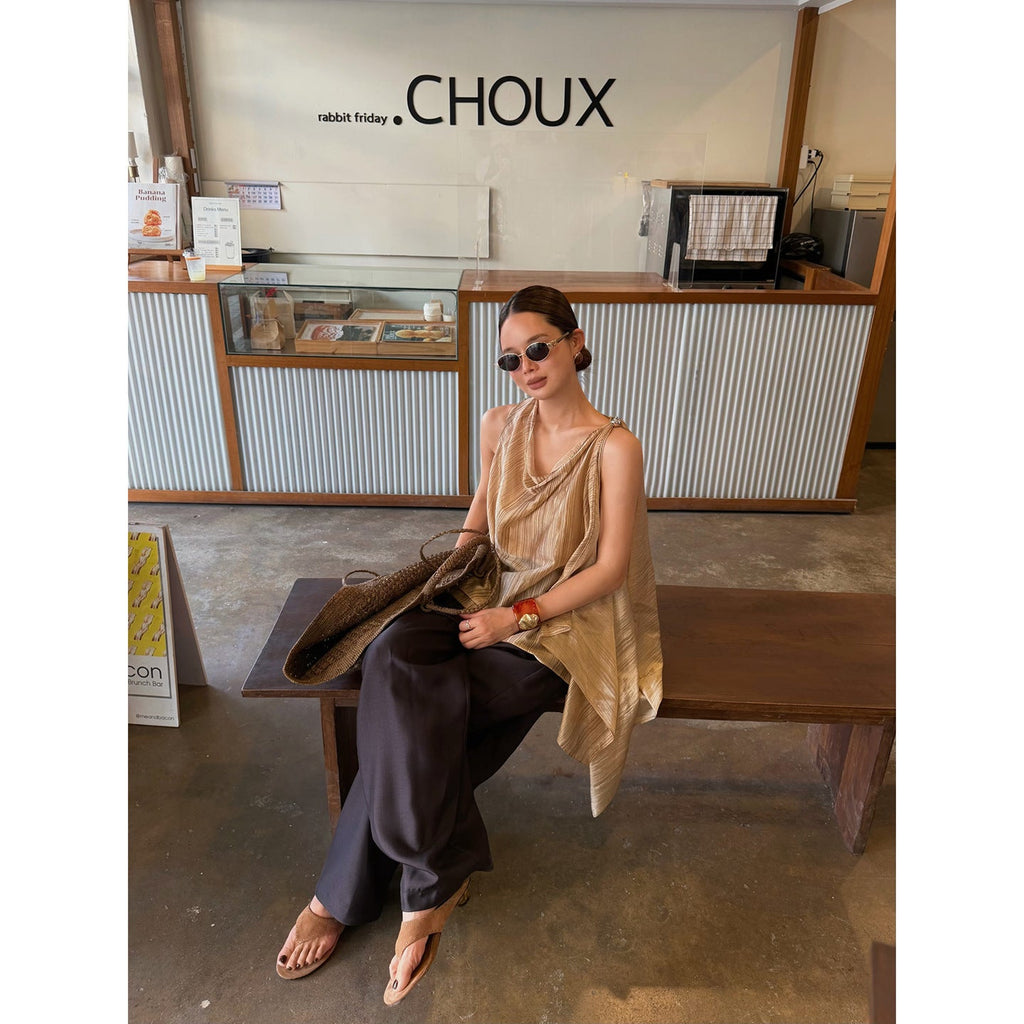 Spring and summer French style foreign style niche fold loose swing neck sleeveless sling