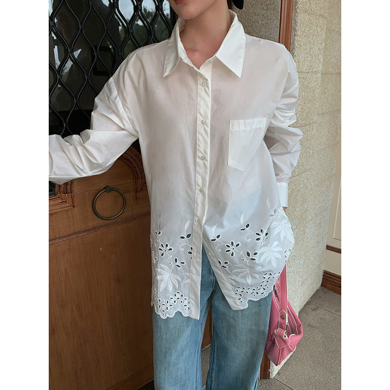 Lace Hollow Loose Design Chic Shirt