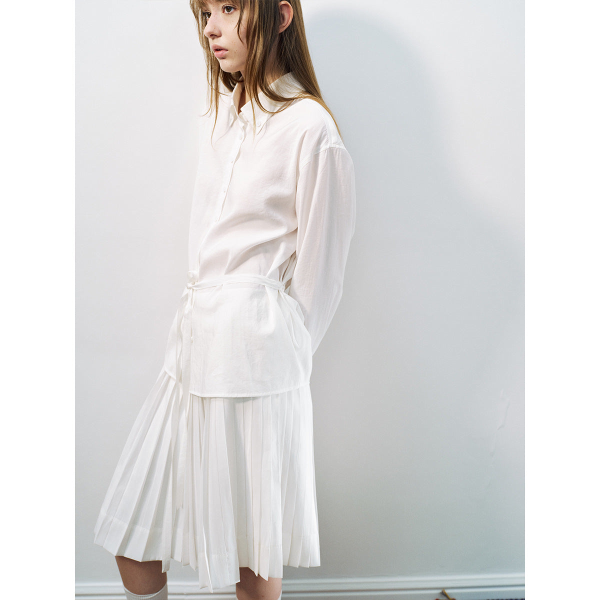 Spring casual solid color versatile modal cloud feeling easy pleated skirt