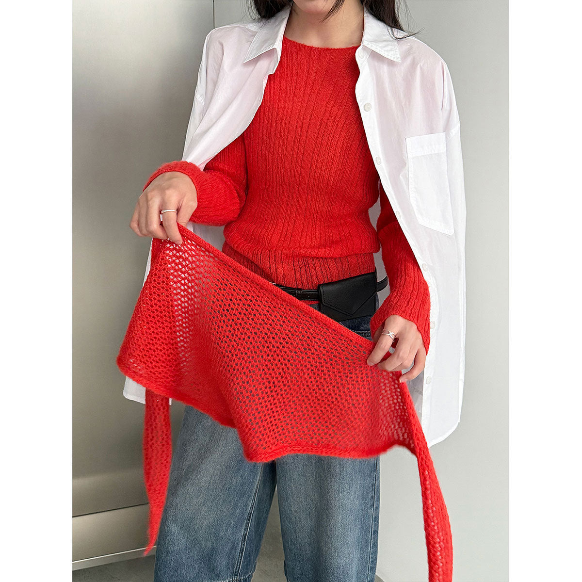 Light luxury soft waxy wool knitted sweater shawl two-piece set women's 26 spring new lazy bottoming shirt