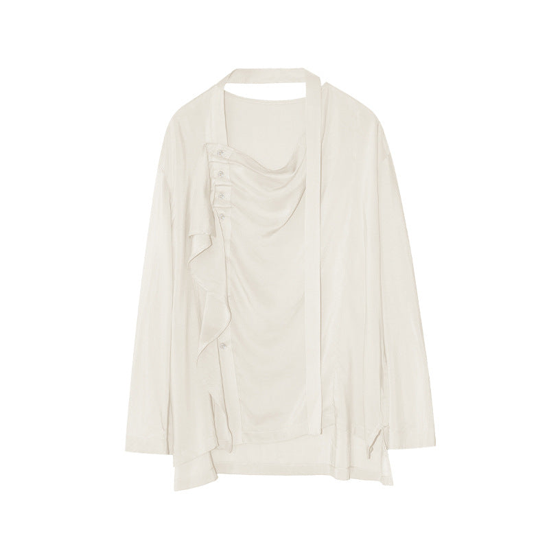 Tencel Modal streamer diagonal buckle long-sleeved shirt