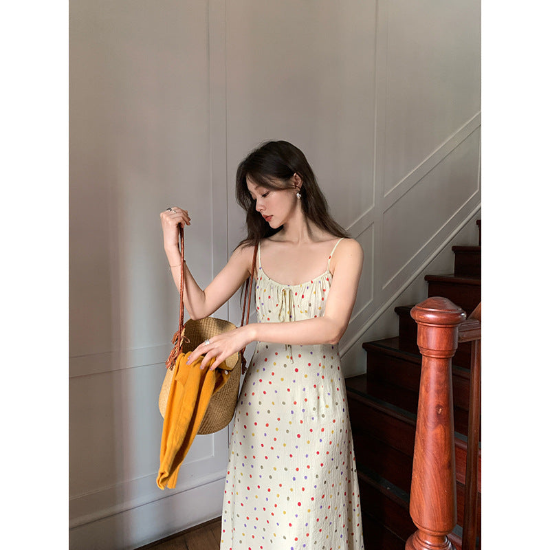 Age-reducing slimming polka dot slip dress