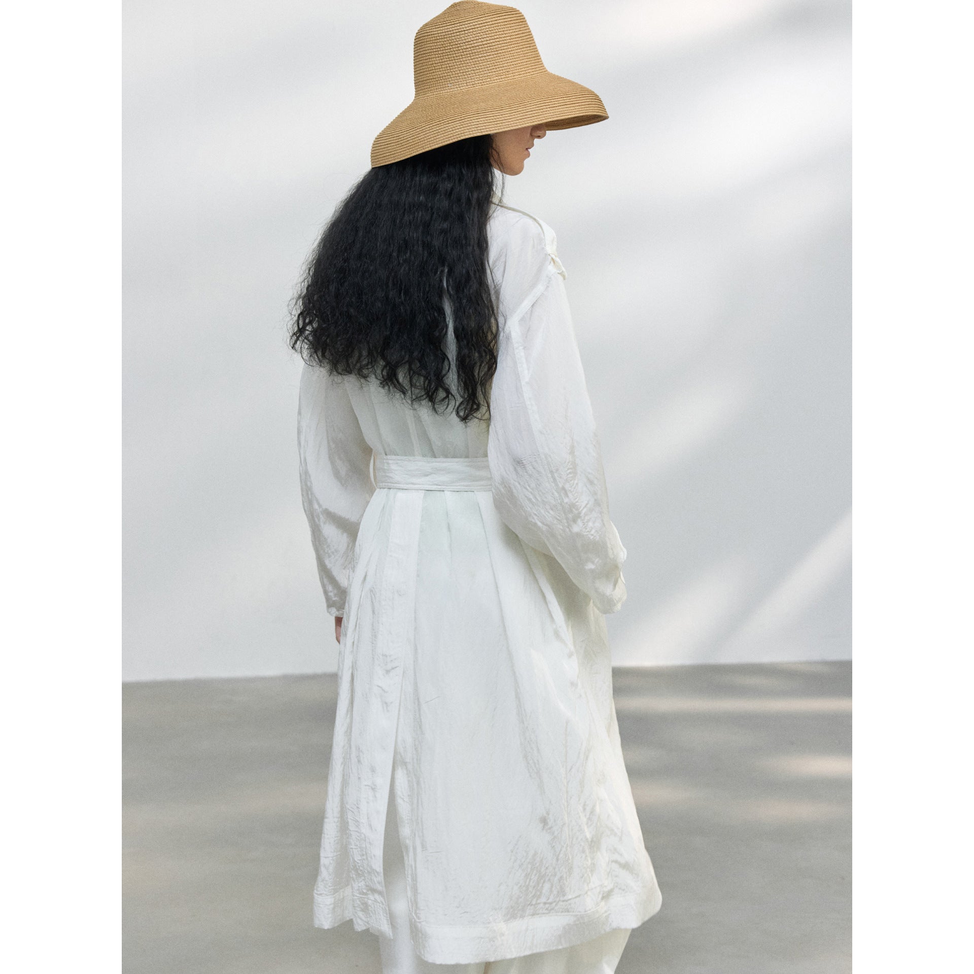 Spring new design double-breasted corner-cut sleeves satin lightweight trench coat
