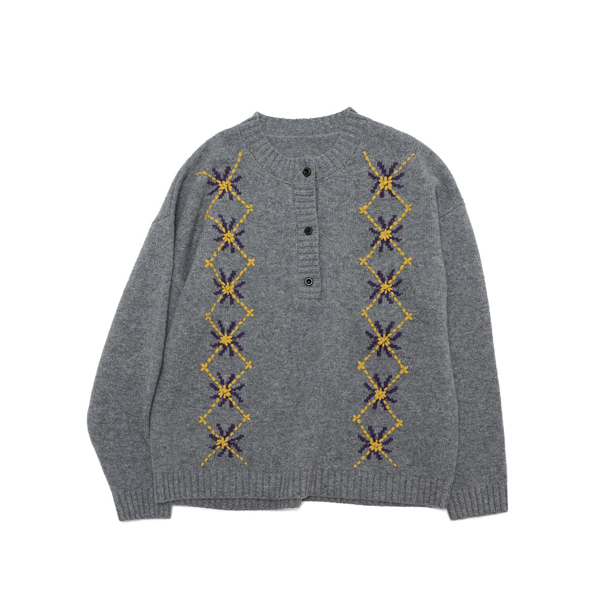 Early spring new casual crew neck hand-embroidered all-wool versatile woolen pullover top