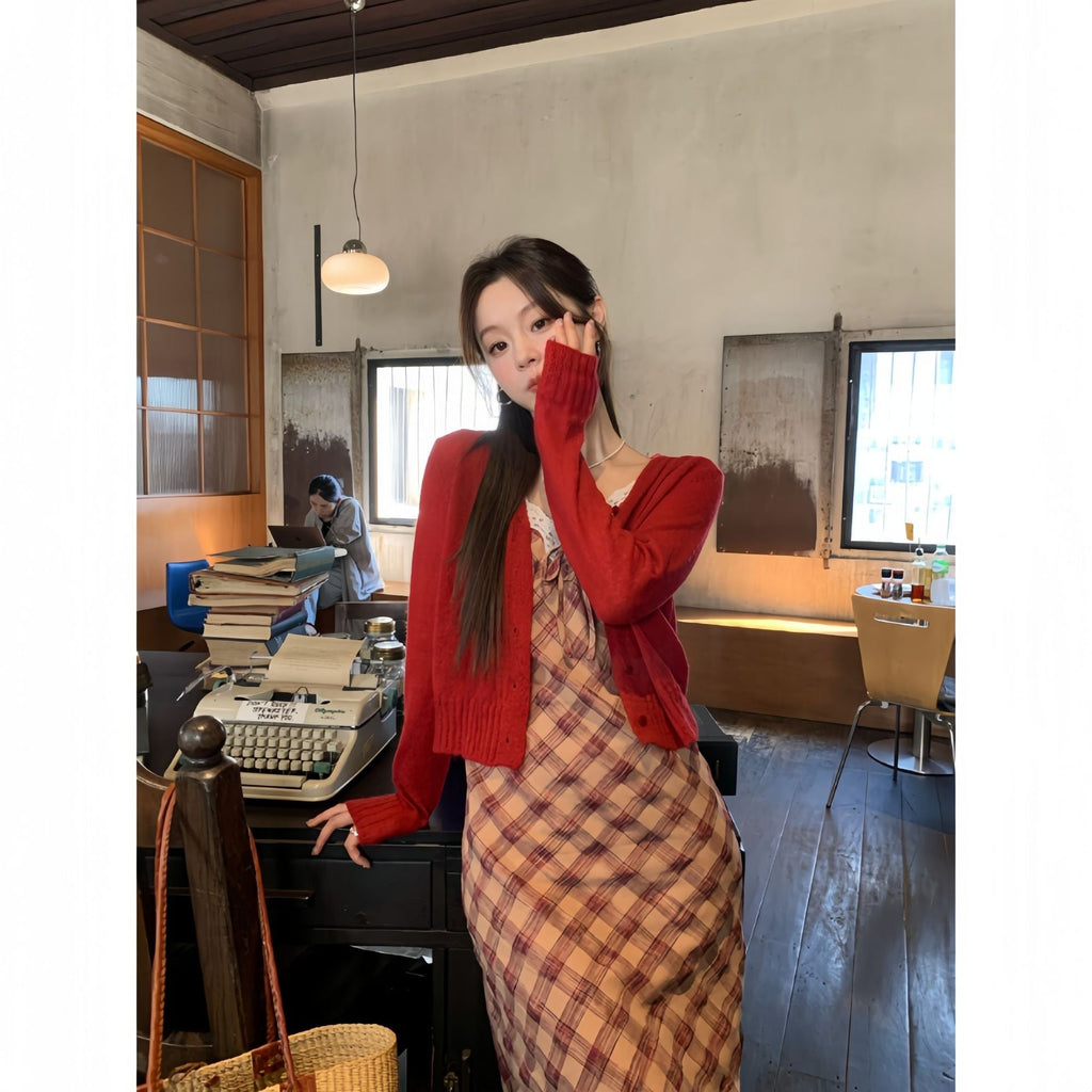 Casual Versatile V-Neck Sweater Women's Knitted Cardigan