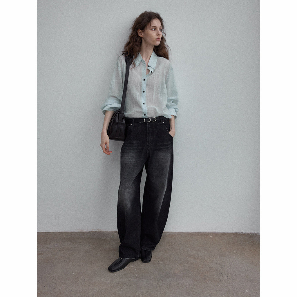 High-quality human silk natural fiber slightly wrinkled light-sensitive simple commuting classic long-sleeved shirt