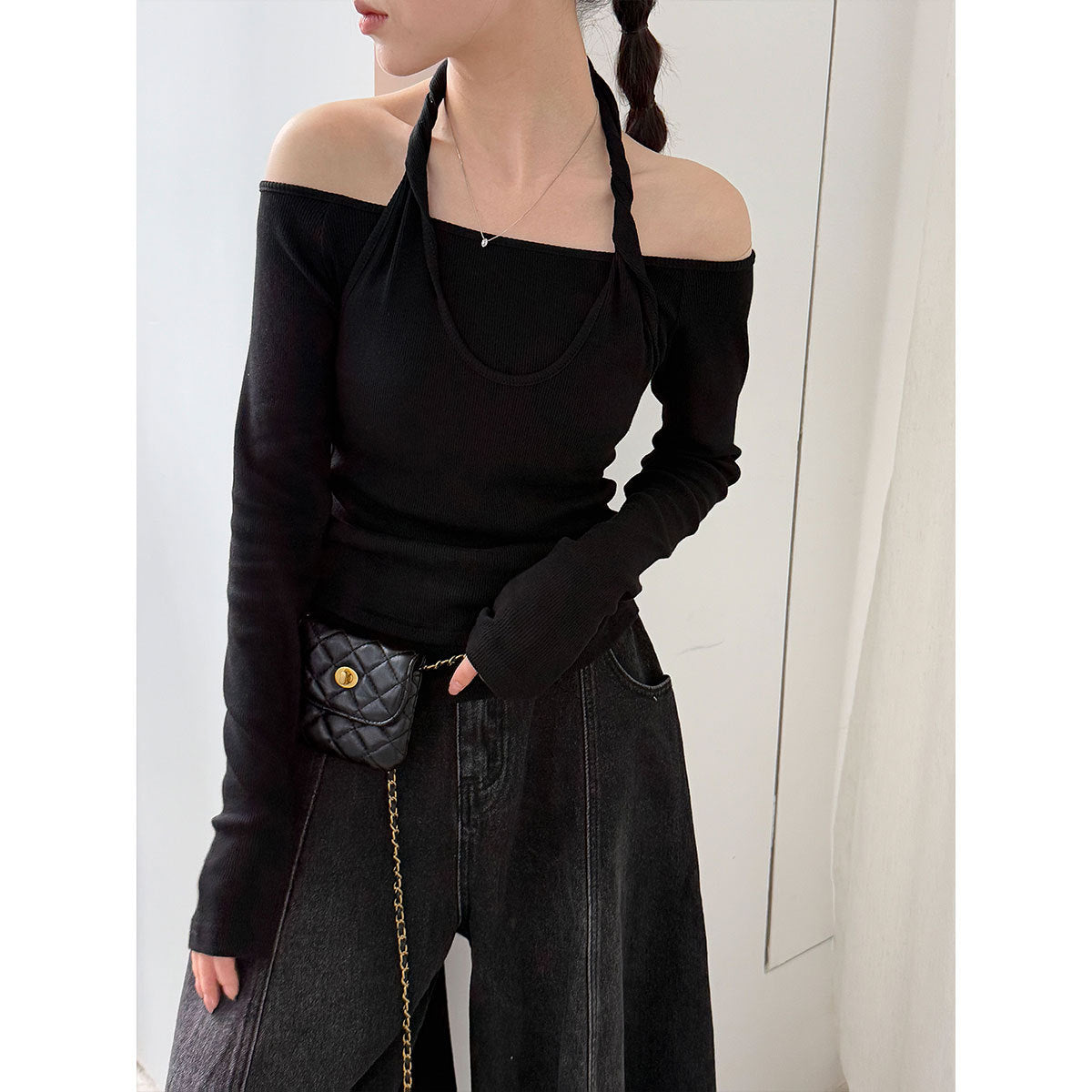 Design sense neck fake two long-sleeved T-shirt women